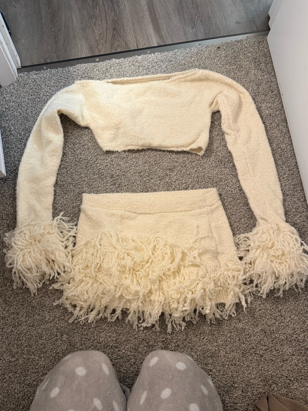Muse Cream Fringe Knit Mini Skirt